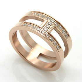 Double Layer Hollowed Rhinestone Inlay 316l Stainless Steel Gold Plated Band Rings 1pc