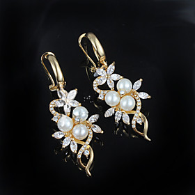 2015 Fashion Pearl Gold Plated Noble Wedding Party Drop Earrings For Womanlady