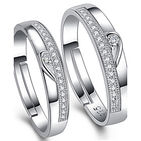 2015 Fashion Love Adjustable Sterling Silver Cubic Zirconia Couple Wedding Rings Promis Rings For Couples