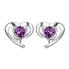 Lureme Korean Fashion Sweet 925 Sterling Silver Crystal Heart-shaped Earrings