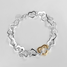 Fashion 925 Silver Sterling "gold Heart"chain Link Bracelets For Womanlady Christmas Gifts