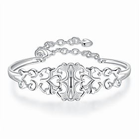 Lureme Romantic Style Silver Plated Jewelry Hollow Flower Charm Bangle For Women