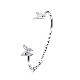 Lureme Elegant Style 925 Sterling Sliver Double Butterfly Cuff Bangle For Women