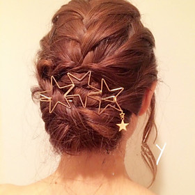 Women Fashion Casual Metal Hollow Stars Pattern Tassels Hairpin Hair Accessories Jewelry 1pc