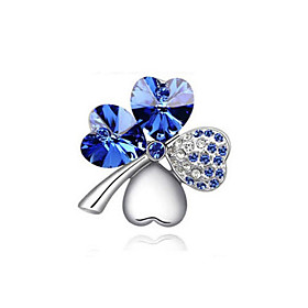 High Quality New Fashion Gold/silver Plated Austrian Crystal Elegant Four Leaf Heart Clover Brooches Pins Jewelry