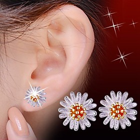 925 Silver Sterling Silver Jewelry Earrings Sample Flower Zircon Stud Earring 1pair
