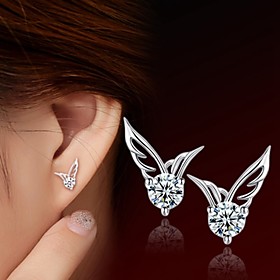 925 Silver Sterling Silver Jewelry Earrings Sample Wing Zircon Stud Earring 1pair