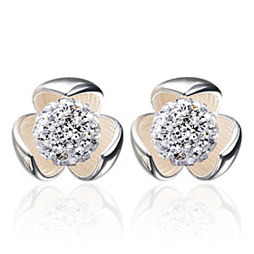 2016 Korean Women 925 Silver Sterling Silver Jewelry Crystal Ball Flower Earrings Stud Earrings 1pair