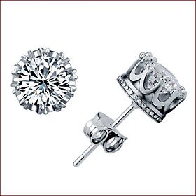 925 Silver Sterling Silver Jewelry Earrings Sample Crown Zircon Stud Earring 1pair