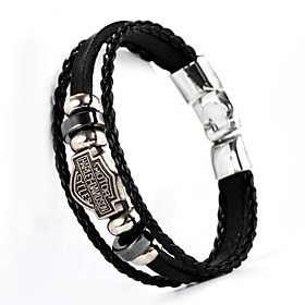 Leather Charm Braceletsthree Layer Buckle Harley Shape Pu Leather Men