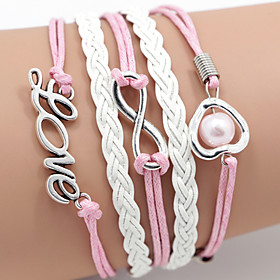 Leather Bracelet Pink Pearl Love Bracelet Inspirational Bracelets Friendship Bracelet Multilayer Jewellery Jewelry For Women ,1 Pcs Christmas Gifts