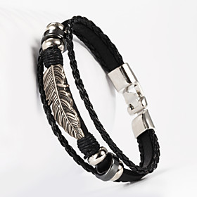 Leather Charm Braceletsthree Layer Buckle Leaves Leaf Shape Pu Leather Men