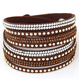 European Style Mix And Match Fashion Rivet Shiny Rhinestone Leather Wrap Bracelet