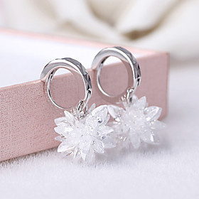 2016 Korean Women 925 Silver Sterling Silver Jewelry Long Crystal Flower Hoop Earrings Drop Earrings 1pair