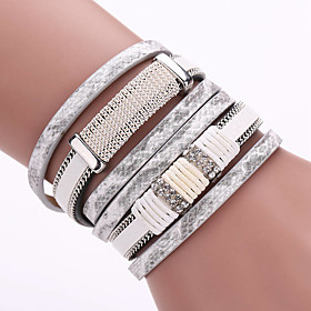 New Layers Of Pu Leather Fashion Magnet Buckle Bracelet Men And Women With Drill Jewelry Gifts