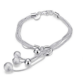 Exquisite Simple Fine S925 Silver Ball Pendant ;ayered Chain Charm Bracelet For Wedding Party Women Christmas Gifts