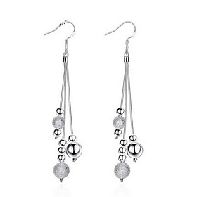 Personality Ol Fine S925 Silver Simplicity Bead Ball Tassel Drop Earrings For Women Wedding Party Jewelry