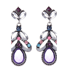 Europen Style Bohemian Retro Flower Earrings Women Colorful Crystal Rhinestone Water Drop Dangle Earrings Jewelry