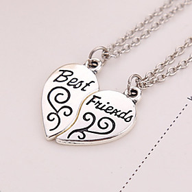 2pcs/set Women Men Best Friends Silver Plated Necklace Best Friends Broken Heart Pendant Necklaces Jewelry Gifts