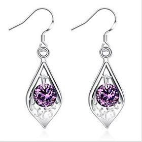 925 Silver Inlaid Purple Stone Shell Earrings Classical Feminine Style