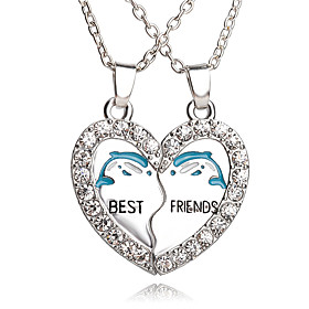 New Arrival Best Friends Broken Heart Dolphin Pendants Necklaces Rhinestone Necklace Gift For Friends Jewelry