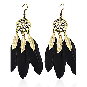 Bohemian Drop Earrings For Women Vintage Bronze Black Feather Earings Fashion Jewelry Long Earring Boucle D