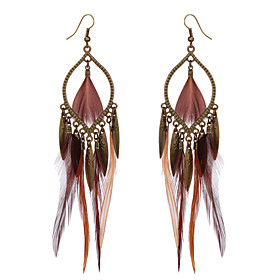 Bohemian Retro Bronze Dangle Earrings 2016 Brown Color Long Feather Earrings Fashionable Women Girls Party Earrings