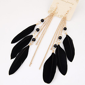 Women European Style Fashion Bohemian Elegant Feather Tassel Drop Earrings