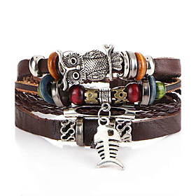 2016 New Fashion Vintage Bracelets Bangles Jewelry Fish Drop Leather Bracelet Beads Weave For Men Christmas Gifts