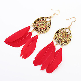 Women European Style Fashion Bohemian Droplets Flower Feather Tassels Drop Earrings