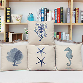 4 Pcs Linen Pillow Case, Graphic Prints Accent/decorative