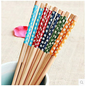 Environmental Art Chopsticks Japanese Style Suit Chopsticks Creative Printing Bamboo Tableware Five Small Suihua (Random Colour)