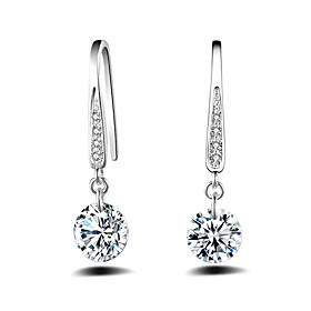 Fine 925 Silver Drop Ball Earring Zircon Earrings Jewelry Women Wedding / Party / Daily / Casual 1 Pair Silver (328mm)