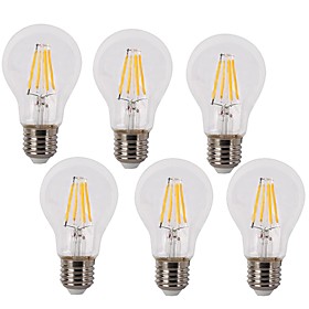 KWB 6pcs 4W 350-450lm E26 / E27 LED Filament Bulbs A60(A19) 4 LED Beads COB Waterproof Decorative Warm White Cold White 220-240V