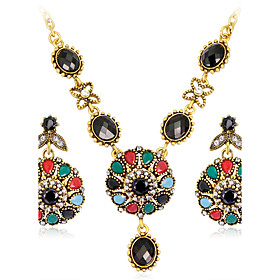 Jewelry Set Luxury Vintage Bohemian Party Special Occasion Synthetic Gemstones Resin Rhinestone Gold Plated Imitation Diamond Alloy Round