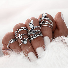 10pcs /set Flower Silver Color Boho Beach Punk Elephant Ring Special Occasion Daily Casual Jewelry Alloy Midi Rings 1setone Size Silver
