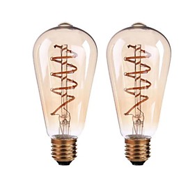 ONDENN 2pcs 4W 400lm E26 / E27 B22 LED Filament Bulbs ST64 4 LED Beads COB Dimmable Warm White 110-130V 220-240V