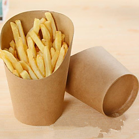 10pcs 12oz Disposable Kraft Paper French Fries Cup Fried Chicken Wings Popcorn Dessert Storage Box