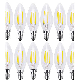KWB 12pcs 4W 400lm E14 LED Filament Bulbs C35 4 LED Beads COB Decorative Warm White Cold White 220-240V