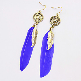 New Bohemian Style Vintage Drop Long Earrings Fashion Feather Dangle Earrings For Women Hollow Round Rhinestone Metal Leaves Earrings Jewelry