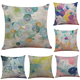 Set Of 6 Color Graffiti Pattern Linen Pillowcase Sofa Home Decor Cushion Cover Throw Pillow Case (1818inch)
