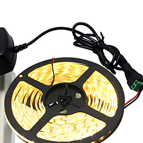 HKV 1PCS 5M 300LED Strip Light 5630SMD NO-Waterproof SMD Power Adapter More Brighter Ribbon String Decorative Lamp Tape DC 12V