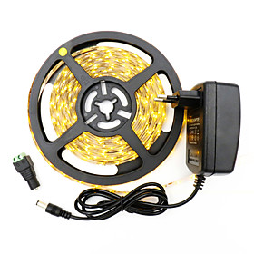 HKV 1PCS 5M 300LED Strip Light 3528 NO-Waterproof SMD Power Adapter More Brighter 3528 Ribbon String Decorative Lamp Tape DC 12V