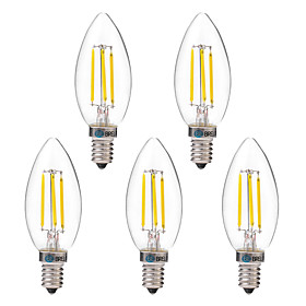 BRELONG 5pcs 4W 350lm E14 LED Filament Bulbs C35 4 LED Beads COB Warm White White 220-240V