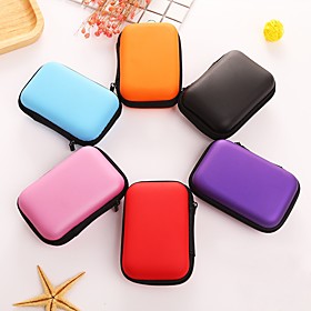 1 Pc Soild Color Round Headphone Zipper Storage Bag