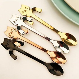 1pcs Stainless Steel Cat Coffee Drink Spoon Tableware Kitchen Supplies Hanging Cups