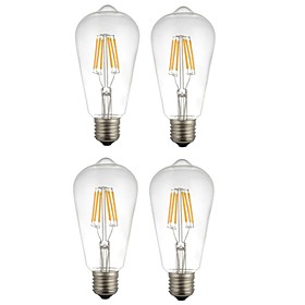 4pcs 6 W 560 lm E26 / E27 LED Filament Bulbs ST64 6 LED Beads COB Decorative Warm White / White 220-240 V / RoHS