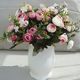 Artificial Flowers 1 Branch Pastoral Style Roses Tabletop Flower