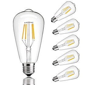 6pcs 4W 360lm E26 / E27 LED Filament Bulbs ST64 4 LED Beads COB Decorative Warm White Cold White 220-240V