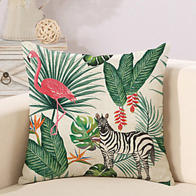 1 Pcs Cotton / Linen Pillow Cover / Novelty Pillow / Pillow Case, Botanical / Flamingo / Animal Tropical / New Arrival
